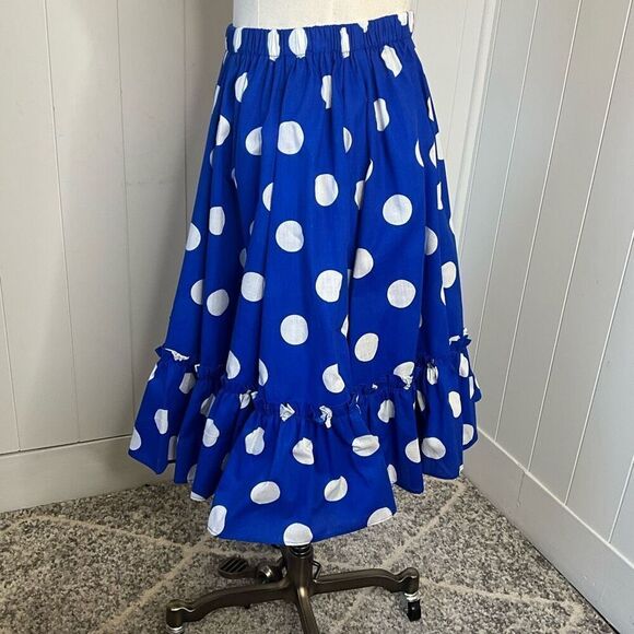 Vintage Pitchfork Brand Women’s Medium Blue White Swing Midi Skirt Ruffled Hem - Picture 7 of 10